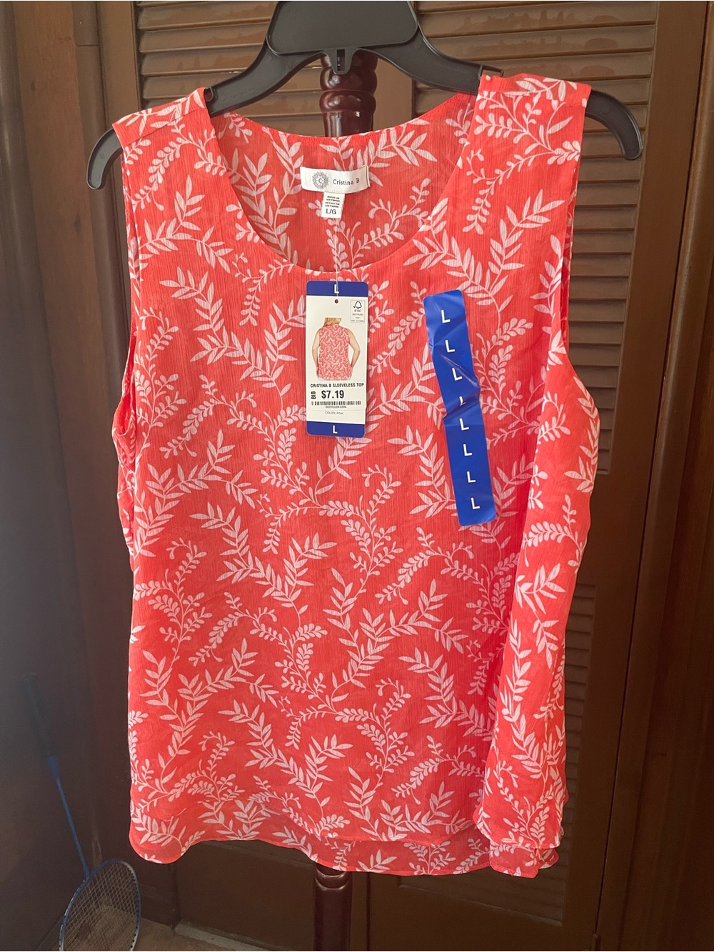 Christina Coral-Red Floral Sleeveless Tank Top( size: L) NWT